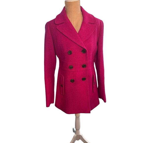 Loft Magenta Pink‎ Double-Breasted Peacoat With Pretty Seam Details Sz 0 - Picture 1 of 9